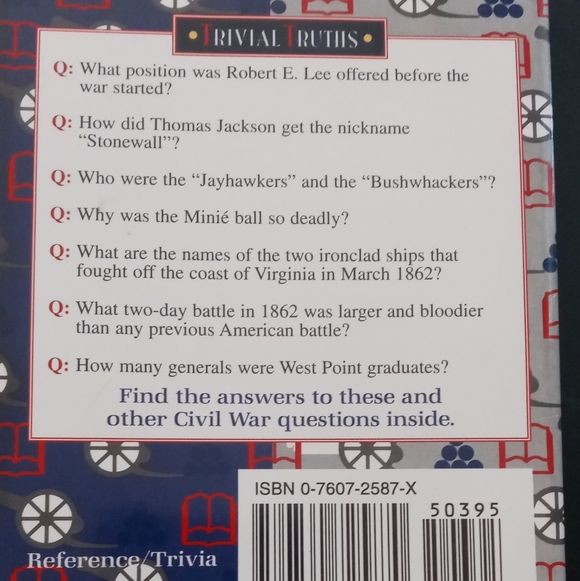 Civil War Trivia Quiz Book - Red, Blue, White Cover - Picture 2 of 2